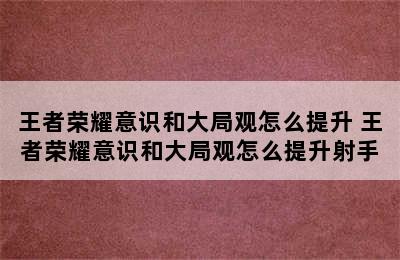 王者荣耀意识和大局观怎么提升 王者荣耀意识和大局观怎么提升射手